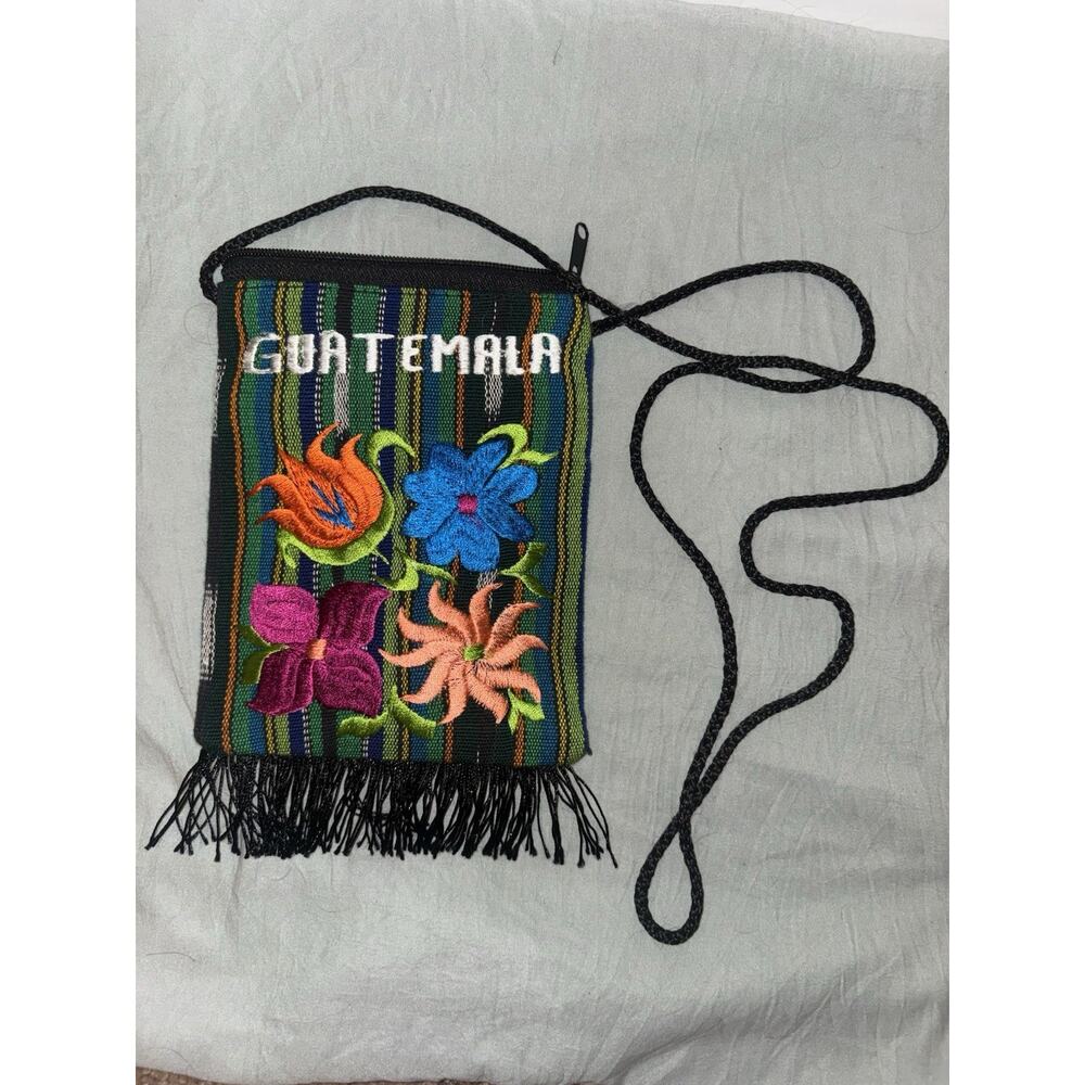 New Guatemala Embroidered Floral Crossbody Bag Woven Boho Hippie Festival Purse
